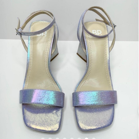 BP Shimmer Chunky Heels Size 9 Lilac Parker Ankle Strap Triangular Heels - Picture 3 of 10